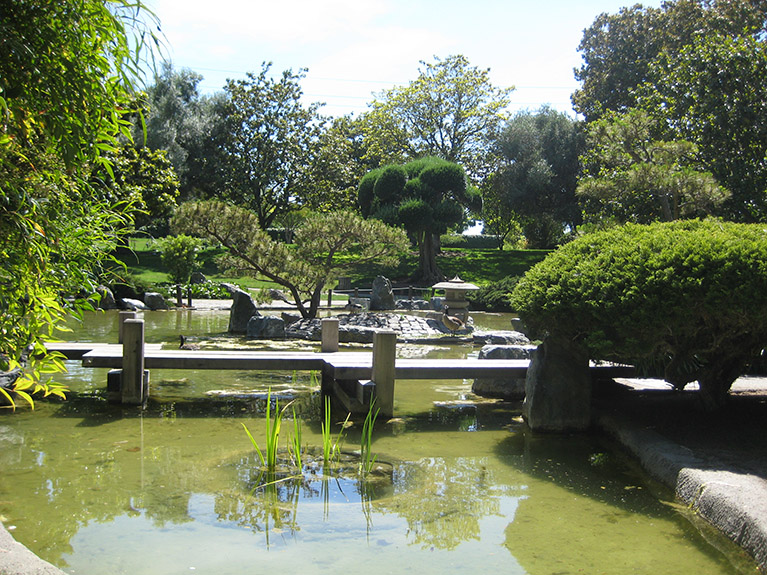 Japanese gardens and floating bridge