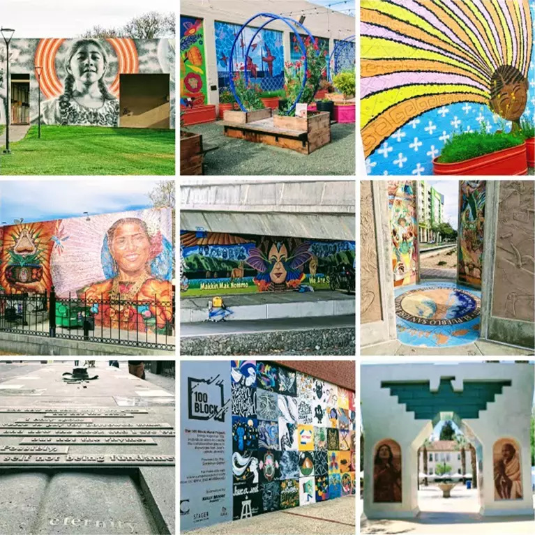 Grid of 9 public art displays in San Jose